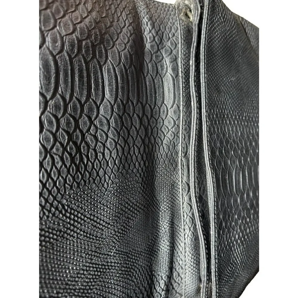 Yaumi K Black Faux Snakeskin Geometric Silver Chain Shoulder Bag 13”